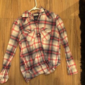 American Eagle Outfitters Red and Gray Plaid Shirt